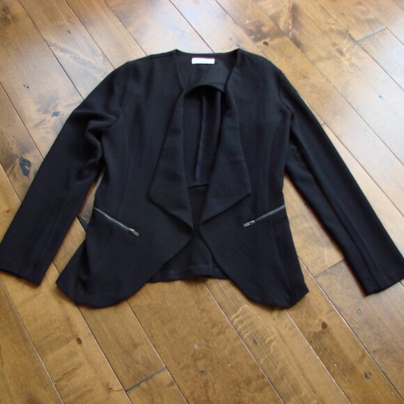 Elodie Black Open Front Blazer Jacket Business Draped Collar Size Medium - Picture 1 of 8